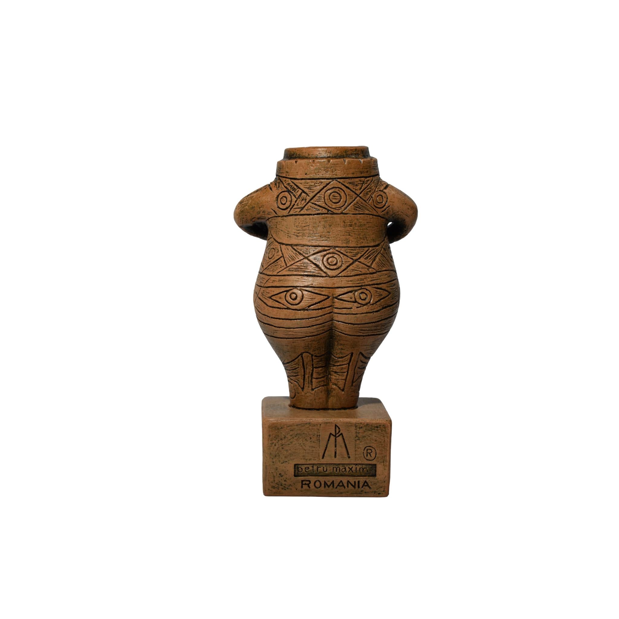 Statuetă ceramică Zeița de la Vidra, cultură Gumelnița, reproducere neolitică, handmade, decor autentic românesc, cadou premium