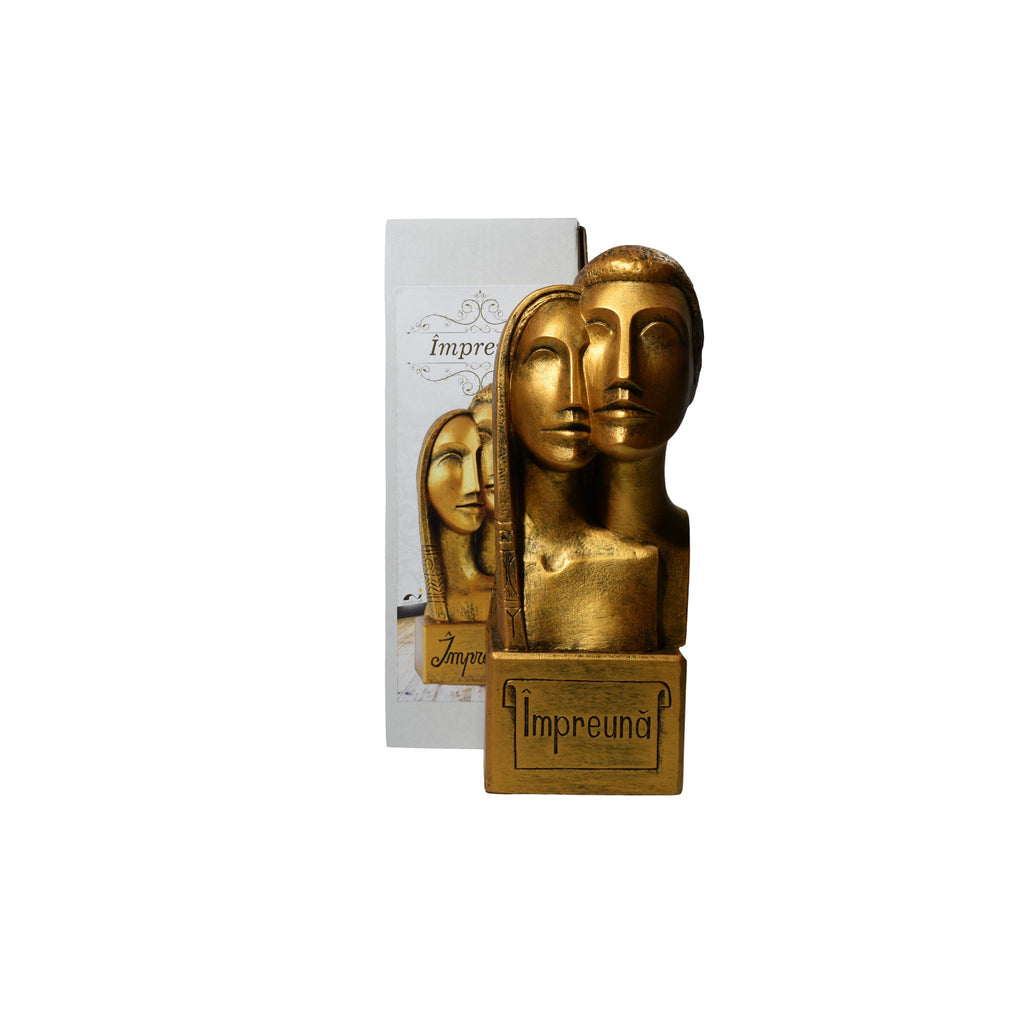 Statuetă decorativă „Împreună”, cuplu stilizat, finisaj auriu, decor modern elegant, cadou romantic premium