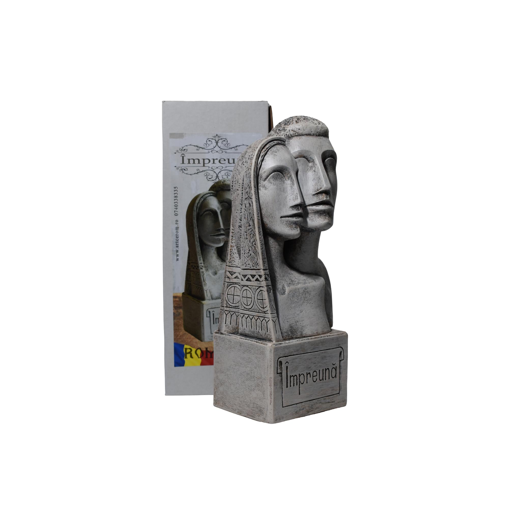 Statuetă decorativă „Împreună” alb antichizat, cuplu stilizat, decor elegant modern, cadou romantic premium