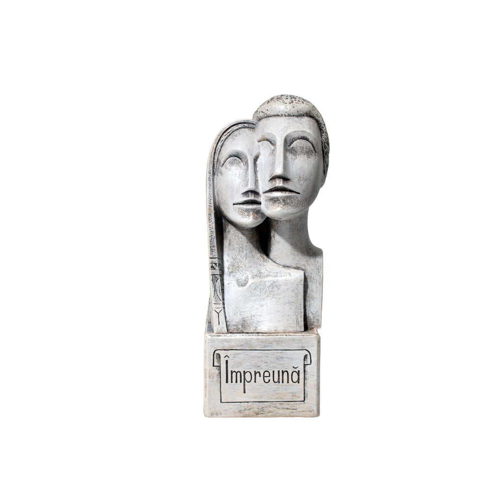 Statuetă decorativă „Împreună” alb antichizat, cuplu stilizat, decor elegant modern, cadou romantic premium
