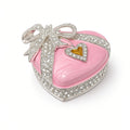 Cutie Bijuterii Inimă Roz 4x7 cm cu Fundă Cristale și Interior Alb